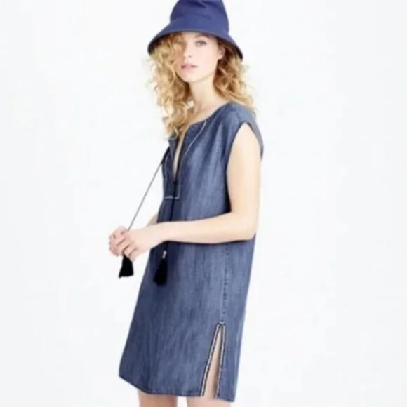 J. Crew Chambray Denim Tied Front Tunic Dress Size XS - Picture 8 of 8